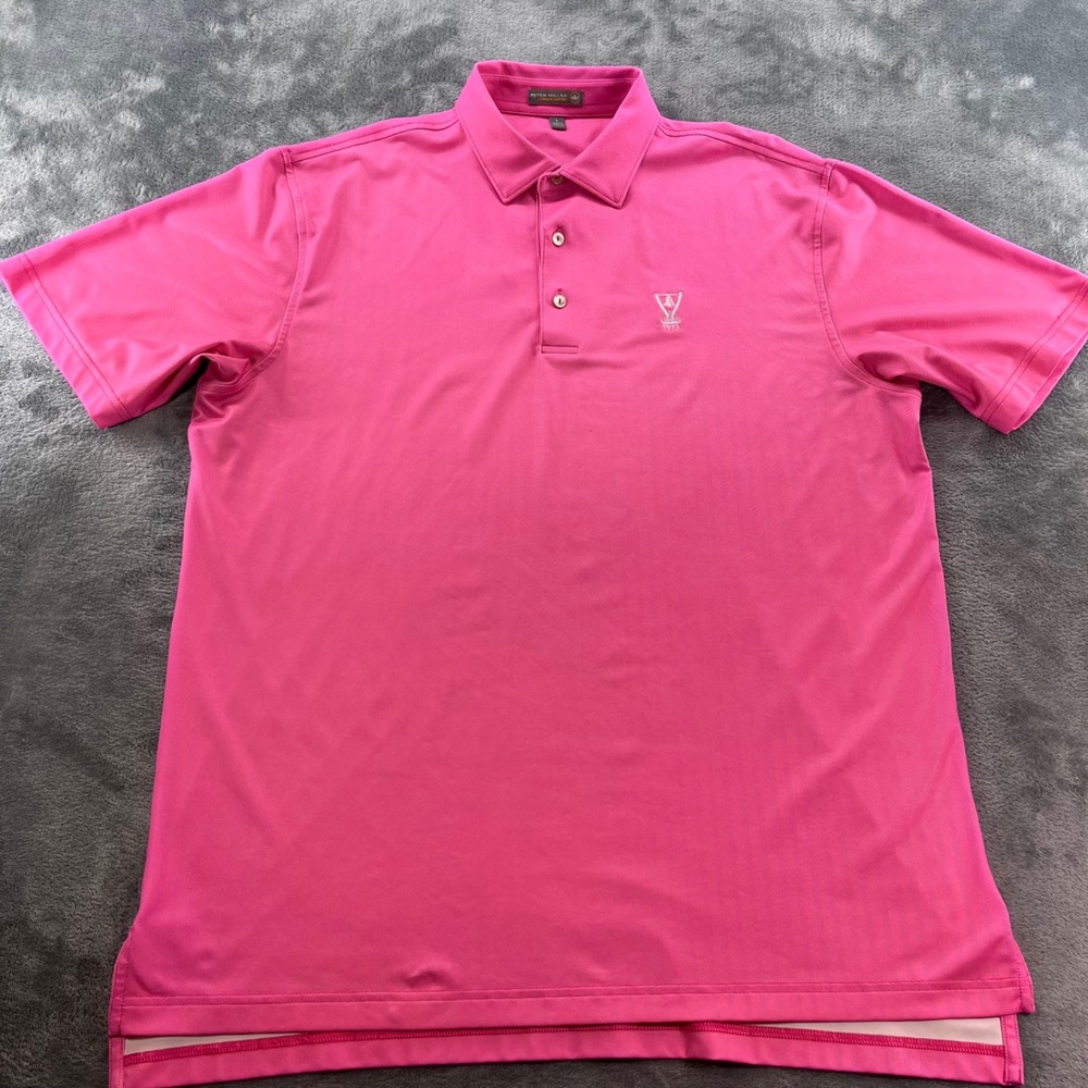 Peter Millar Summer Comfort Pink Herringbone Polo Shirt Merion Golf Club Large